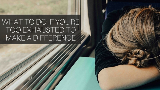 Woman riding on a train, her head is laid down on top of her crossed arms on a table, image used for Ari Monkarsh blog about what to do if you're exhausted trying to make a difference